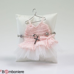 Bomboniera cresima bracciale rosario pietre tutù rosa