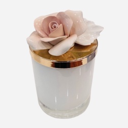 Bomboniera nozze oro candela vetro bianco rosa Capodimonte