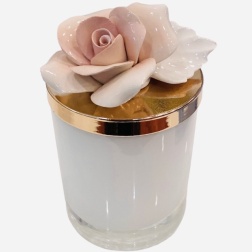 Bomboniera nozze oro candela vetro bianco rosa Capodimonte