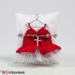 Bomboniera cresima bracciale rosario pietre tutù rosso