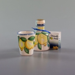 Bomboniera nozze oro limoncello bicchiere ceramica di Vietri limoni