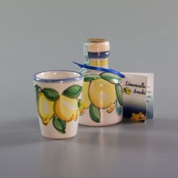 Bomboniera nozze oro limoncello bicchiere ceramica di Vietri limoni