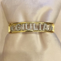 Bracciale rigido manetta nome argento 925 oro giallo e zirconi