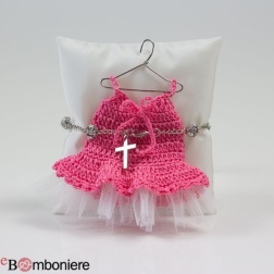 Bomboniera cresima bracciale rosario pietre tutù fucsia