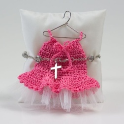 Bomboniera cresima bracciale rosario pietre tutù fucsia