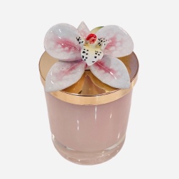 Bomboniera nozze oro candela vetro rosa orchidea Capodimonte