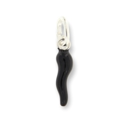 Ciondolo corno portafortuna nero Argento 925