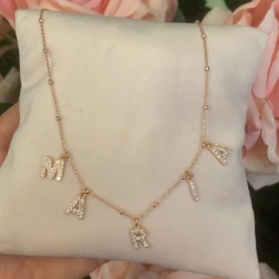 Collana nome lettere pendenti zirconi argento 925 oro rosa