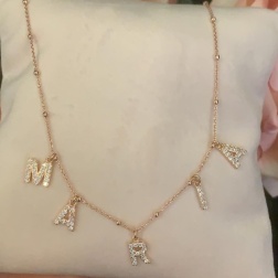 Collana nome lettere pendenti zirconi argento 925 oro rosa