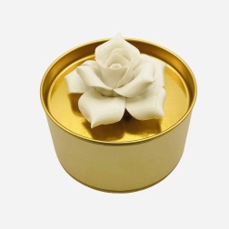 Bomboniera laurea scatola latta oro fiore Capodimonte
