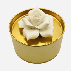Bomboniera cresima scatola latta oro fiore Capodimonte