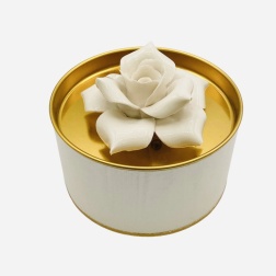 Bomboniera nozze oro scatola latta bianca fiore Capodimonte