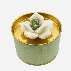 Bomboniera cresima scatola latta piccola verde fiore Capodimonte