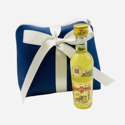 Bomboniera compleanno liquore con borsello ecopelle nero