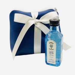 Bomboniera compleanno gin con borsello ecopelle blu