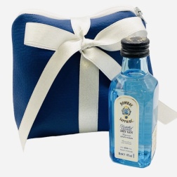 Bomboniera compleanno gin con borsello ecopelle blu