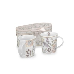 Bomboniera battesimo Fantin argenti set 2 mug peonia