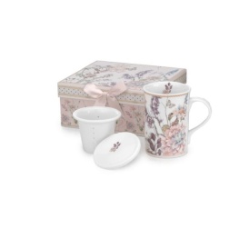 Bomboniera battesimo Fantin argenti tazza infusore peonia