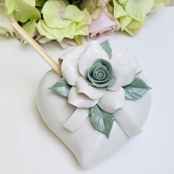 Bomboniera cresima profumatore cuore Capodimonte verde