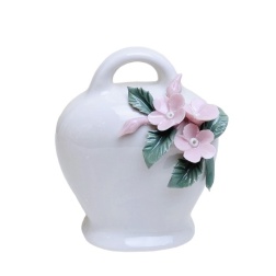 Bomboniera battesimo campana grande Capodimonte fiori rosa