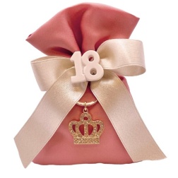 Bomboniera 18 anni portachiavi corona oro sacco rosa