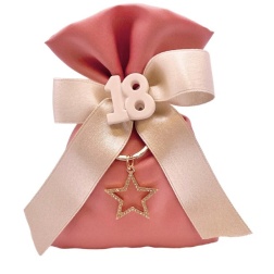 Bomboniera 18 anni portachiavi stella oro sacco rosa