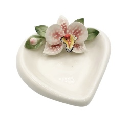 Bomboniera nozze argento svuotatasche cuore Capodimonte orchidea