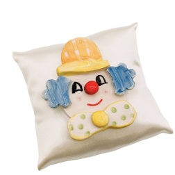 Bomboniera battesimo calamita clown ceramica cuscino